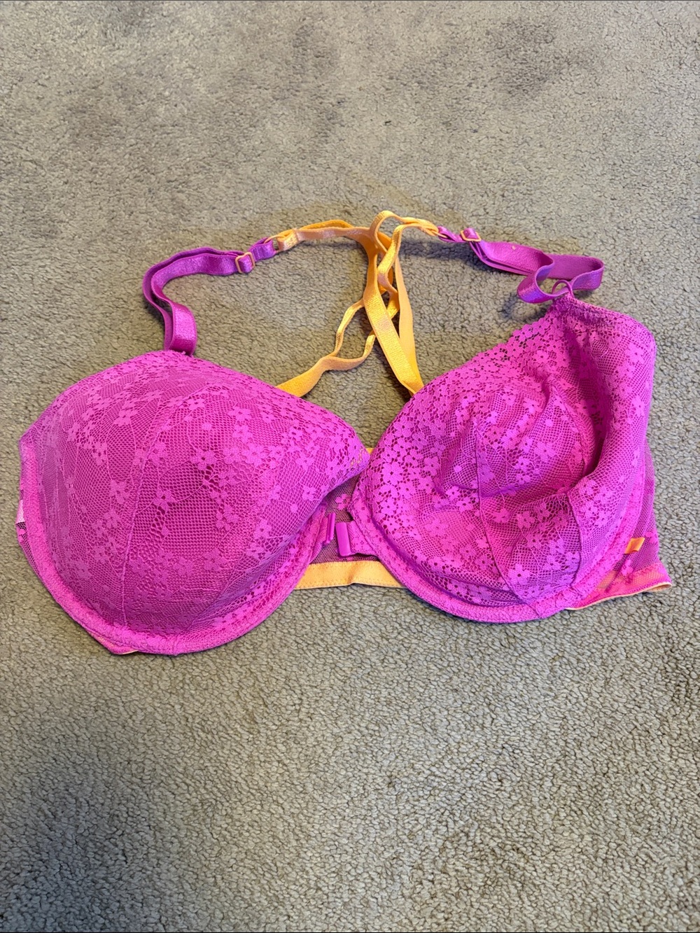 Victoria's Secret Pink Lace Bra with Yellow Contrast Straps